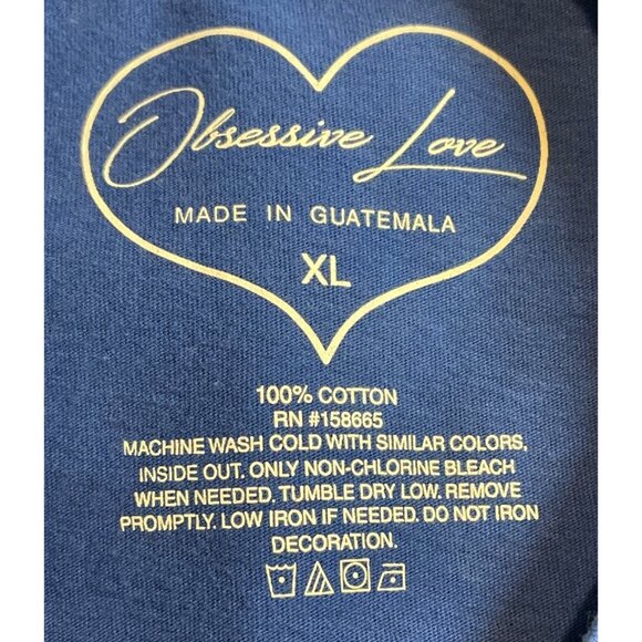 Obsessive Love Womens Size XL Blue Cropped Short Sleeve T-shirt West Coast Cali - Picture 4 of 4